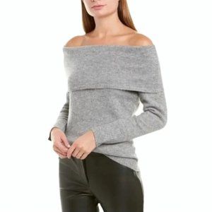 Theory Sabine Gray Wool Off The Shoulder Sweater